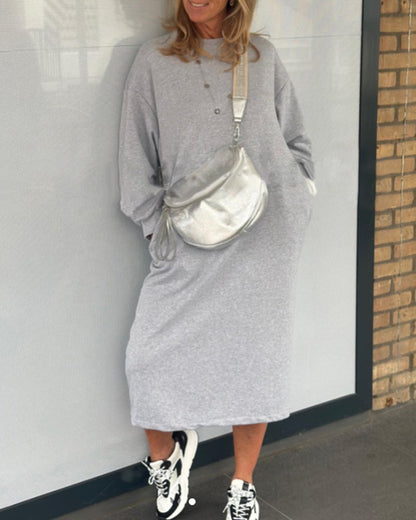 Plain crew neck pocket dress Gray 2023 F/W 23BF casual dresses Clothes Dresses